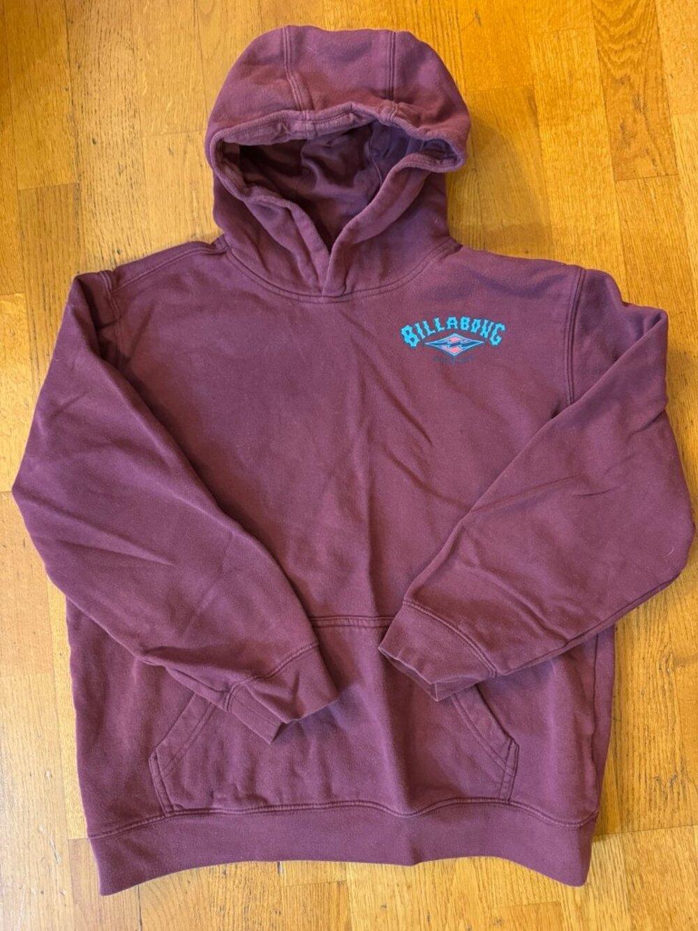 Billabong Boys Maroon Teal Logo Pullover Hoodie XXL 18/20 Fits 14-16